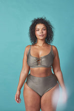 Load image into Gallery viewer, Wolf &amp; Whistle Curve khaki lace up top
