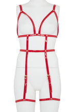 Load image into Gallery viewer, Regalia Open Harness Bra With Leg Cuffs Red
