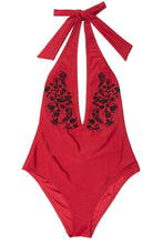 Load image into Gallery viewer, Wolf &amp; Whistle Lana Red Embroidered Plunge Swimsuit
