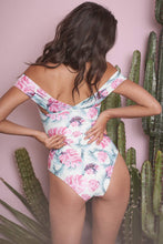 Load image into Gallery viewer, wolf &amp; whistle pink palm bardot swimsuit
