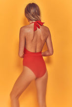 Load image into Gallery viewer, Wolf &amp; Whistle Christi Red Belted Halterneck Swimsuit
