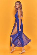 Load image into Gallery viewer, Wolf &amp; Whistle Karissa Cross Back Beach Dress Blue
